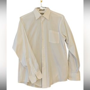 Van Heusen White Satin Stripe Fitted Mens Dress Shirt, size 16; Size Large